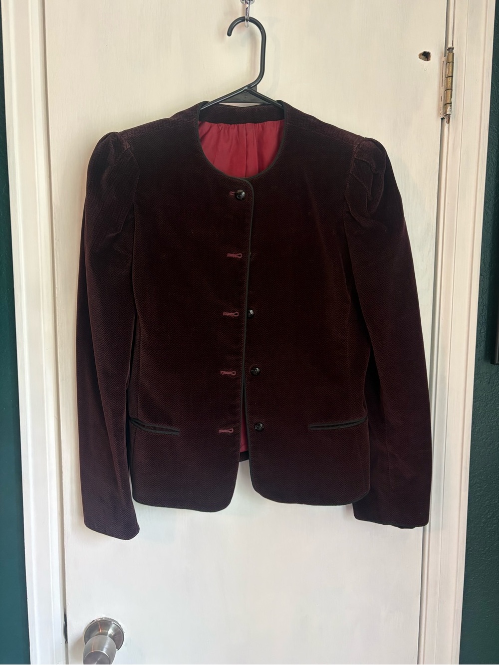 Vintage Tahari Women's Velvet Button-Front Jacket in Deep Burgundy